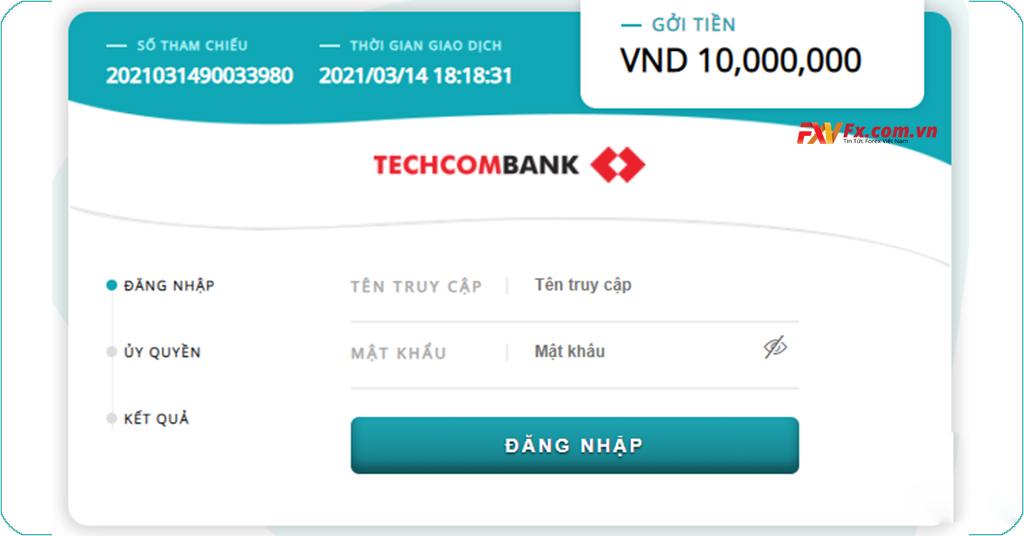 Đăng nhập vào ngân hàng Techcombank