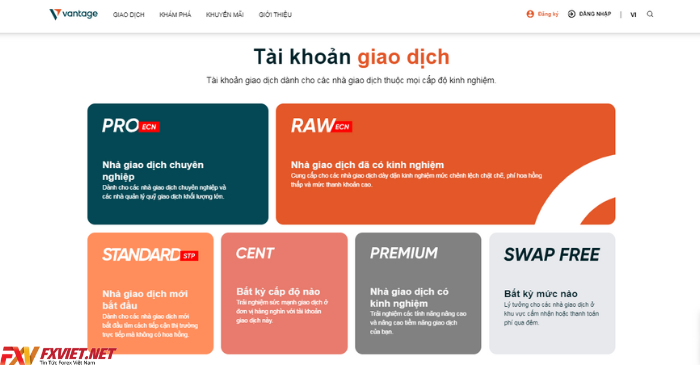 Vantage cung cấp cho nhà đầu tư đa dạng tài khoản giao dịch